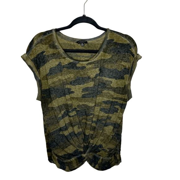 LUCKY BRAND / green camo short sleeve knot front burnout tee / M - Picture 1 of 6